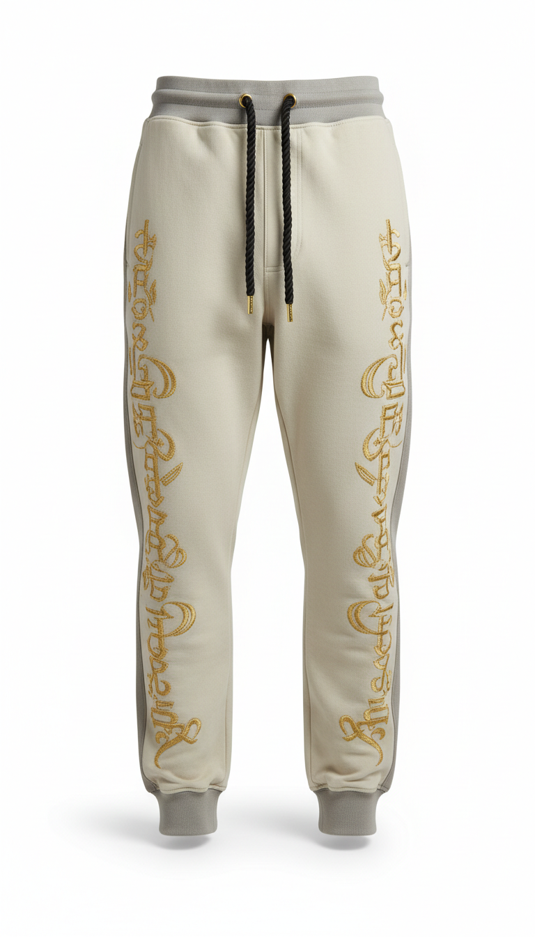 Streetwear Joggers With Gold Scripture Detail