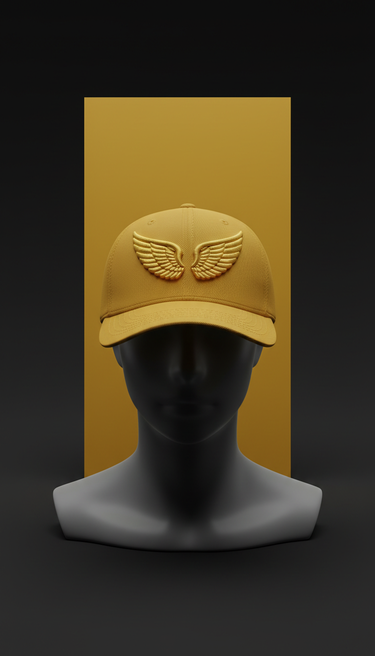 Electric gold snapback with angel wings logo